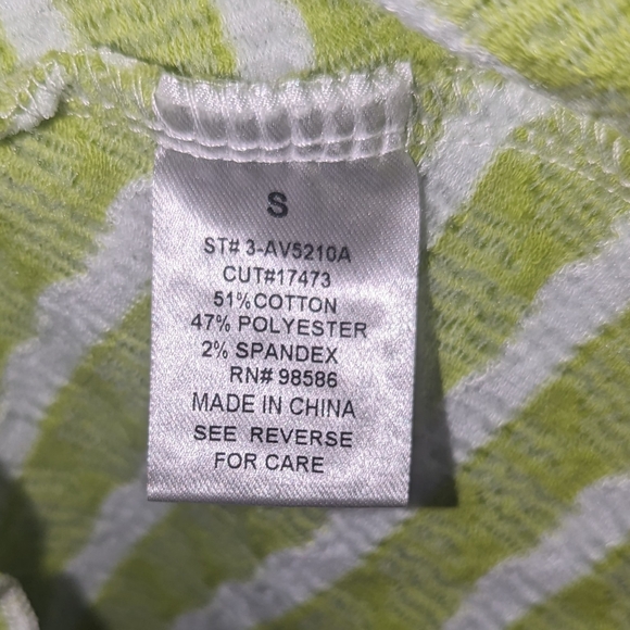 NWT, Green/White white striped, ruffle, square neck tank top- women's size small - Picture 4 of 5